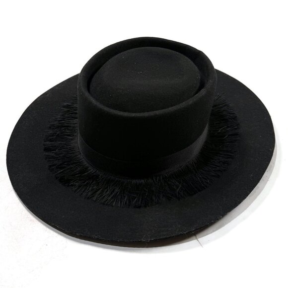 Brixton Phoenix Cowboy Hat Black Womens XS NWT Wide Brim Wool Felt Fringe main image 3